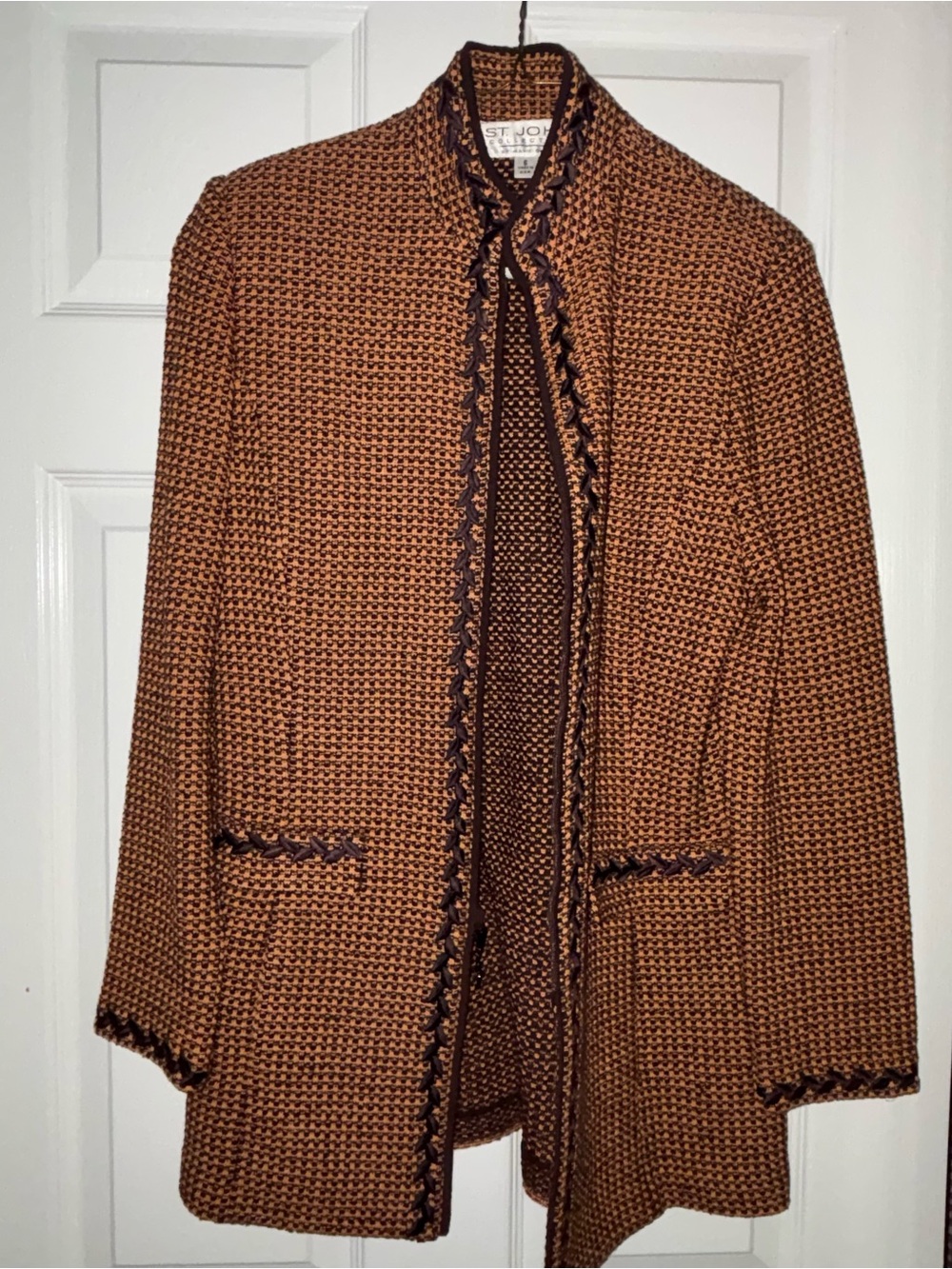 St. John Collection Checked Wool Blend Jacket – Size 6 | Rust Orange & DarkBrown - Picture 10 of 11